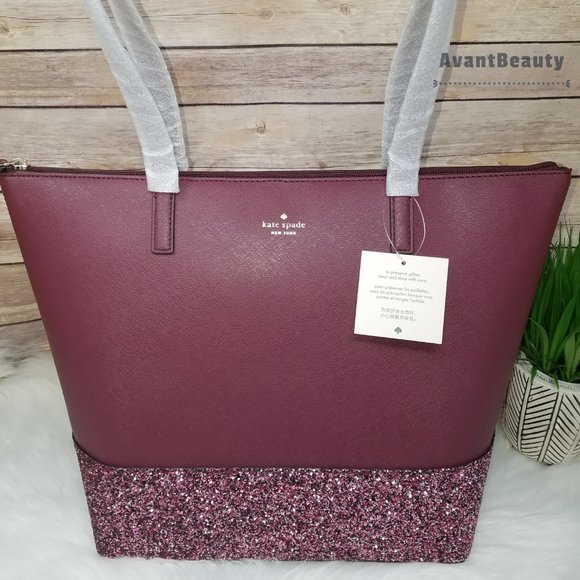 Glitter Kate Spade Penny Greta Court Cherrywood Tote New - Picture 6 of 15